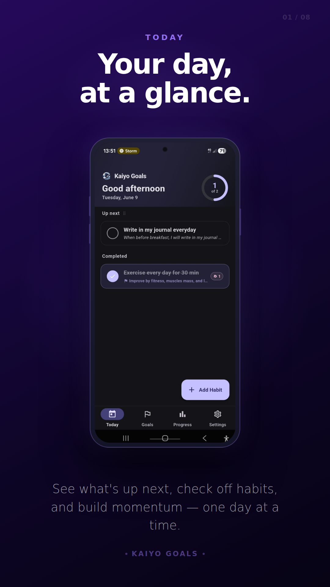 Kaiyo Goals Android app five goal types selection